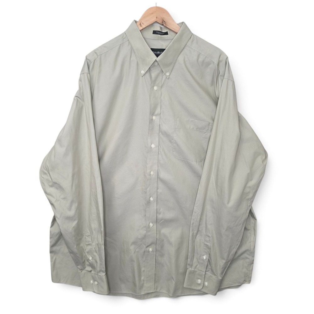 Eddie Bauer Shirt Mens XXL Tall Tan Green Button Down Wrinkle Resistant Relaxed
